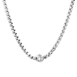 6mm White Diamond Inlaid Pendant, 2.8mm Wide x 46+5cm Necklace, Steel/Gold