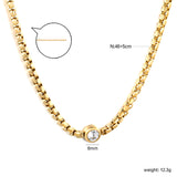 6mm White Diamond Inlaid Pendant, 2.8mm Wide x 46+5cm Necklace, Steel/Gold