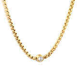 6mm White Diamond Inlaid Pendant, 2.8mm Wide x 46+5cm Necklace, Steel/Gold