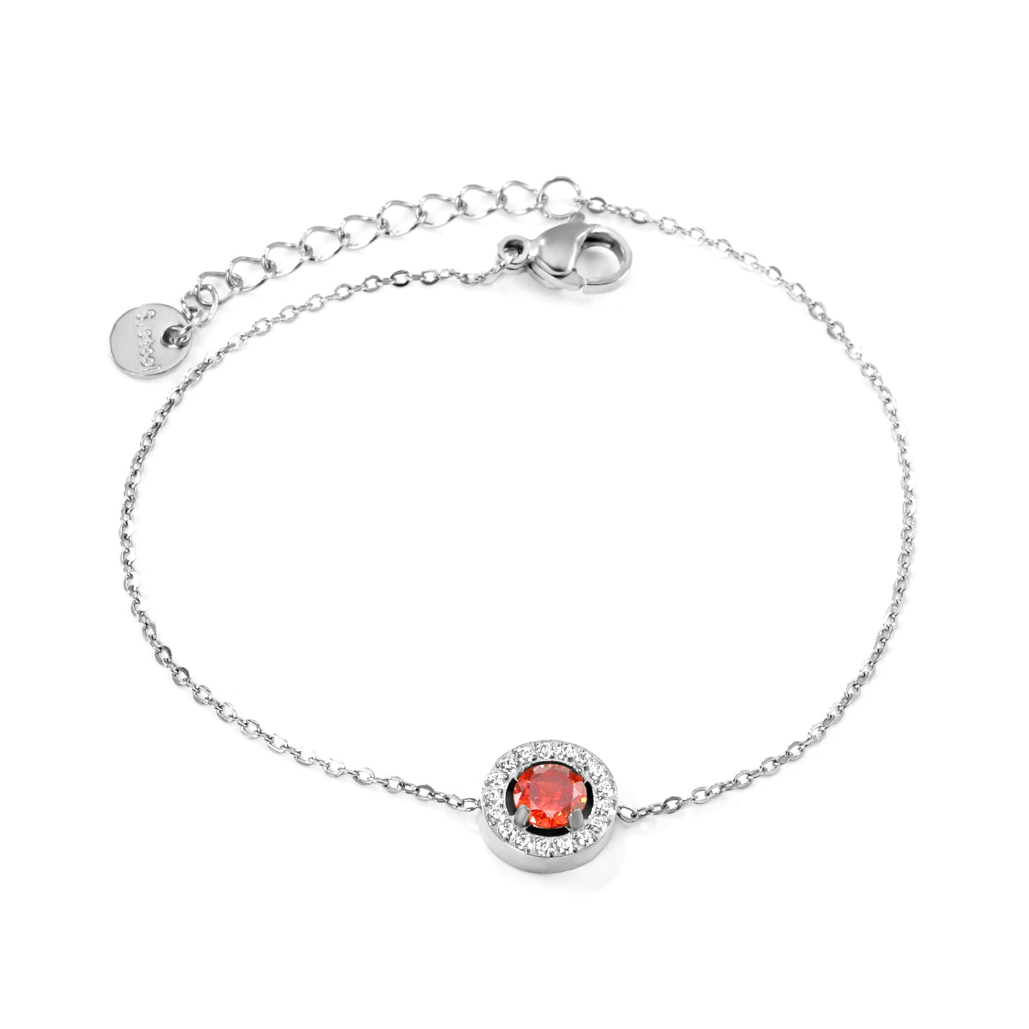 9.6mm round with CNC white zirconium circle + garnet red real zirconium accessories bracelet 17+3cm + 6mm round end plate steel color/golden asonjewelry