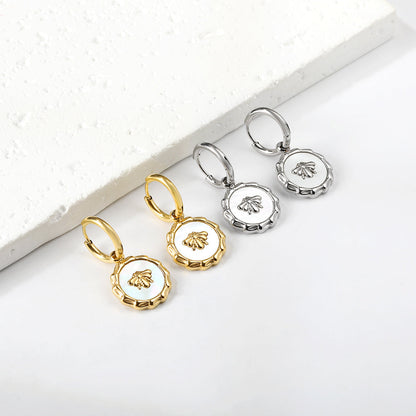 2x13mm circle white shell insect stud earrings asonjewelry