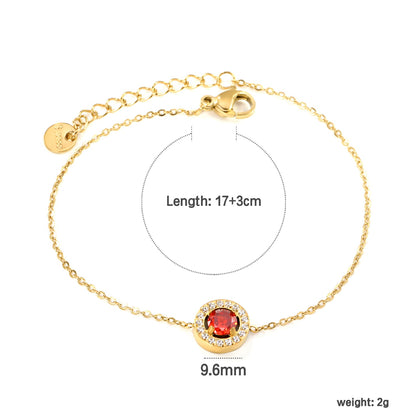 9.6mm round with CNC white zirconium circle + garnet red real zirconium accessories bracelet 17+3cm + 6mm round end plate steel color/golden asonjewelry