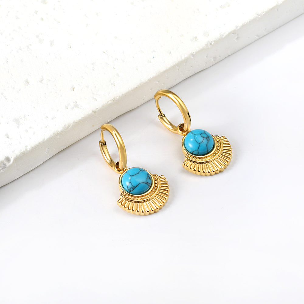 Blue turquoise semicircle stud earrings asonjewelry