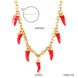 5x16mm Full Gold/Red Chili Pepper Pendant with 1.2mm 0-Link Chain, 40+5cm + 6mm Round Tag Necklace, Gold