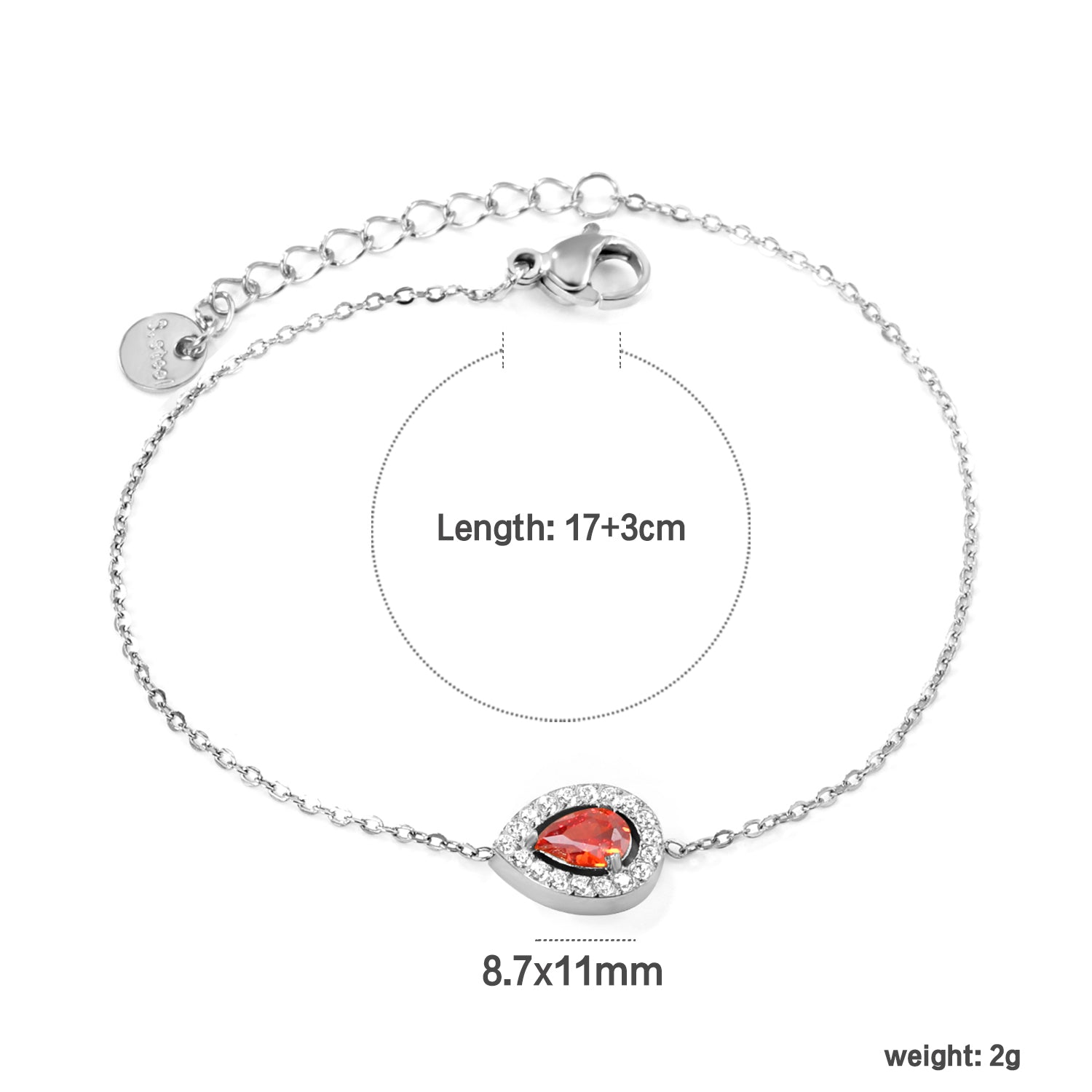 8.7*11mm Round with CNC White Zirconium Ring + Garnet Red Real Zirconium Accessories Bracelet 17+3cm+6mm Round End Plaque Steel/Golden asonjewelry