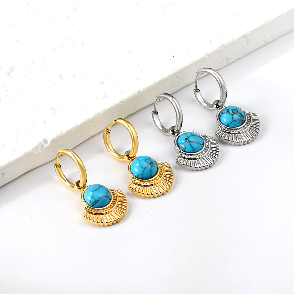 Blue turquoise semicircle stud earrings asonjewelry