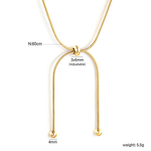 4mm double bead pendant + 3x6mm hollow round beads round bead sliding snake bone chain 60cm necklace, gold