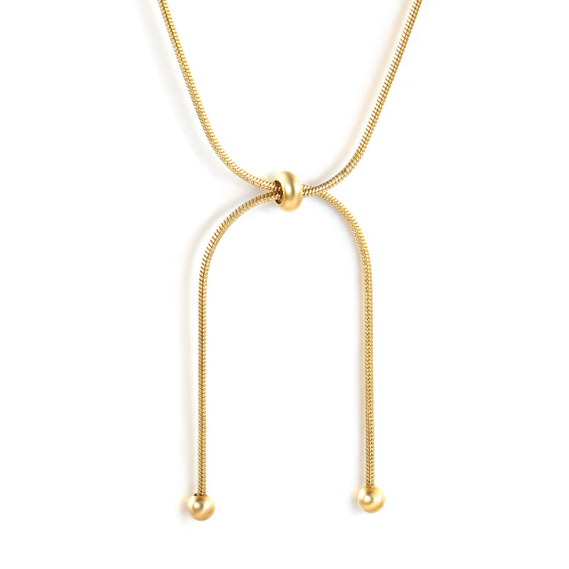 4mm double bead pendant + 3x6mm hollow round beads round bead sliding snake bone chain 60cm necklace, gold