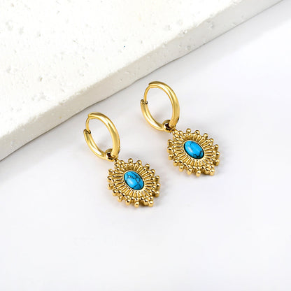 Blue Turquoise Oval Stud Earrings asonjewelry