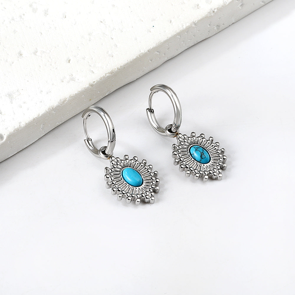 Blue Turquoise Oval Stud Earrings asonjewelry