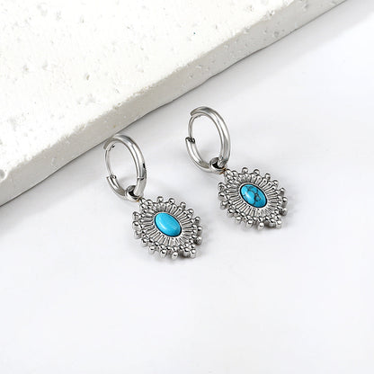 Blue Turquoise Oval Stud Earrings asonjewelry