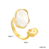 Height 19mm Irregular Oval White Mother-of-White/Brown Open Ring Gold 7#