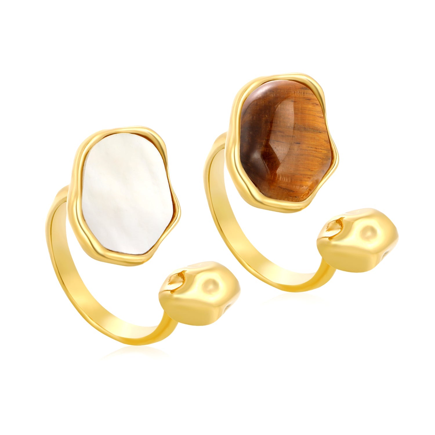 Height 19mm Irregular Oval White Mother-of-White/Brown Open Ring Gold 7# asonjewelry