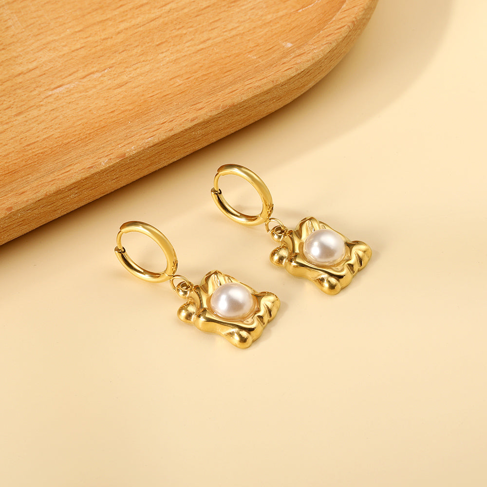 2x13mm circle with rectangular special shape with white pearl stud earrings asonjewelry