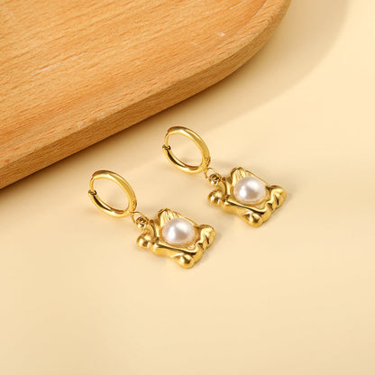 2x13mm circle with rectangular special shape with white pearl stud earrings asonjewelry