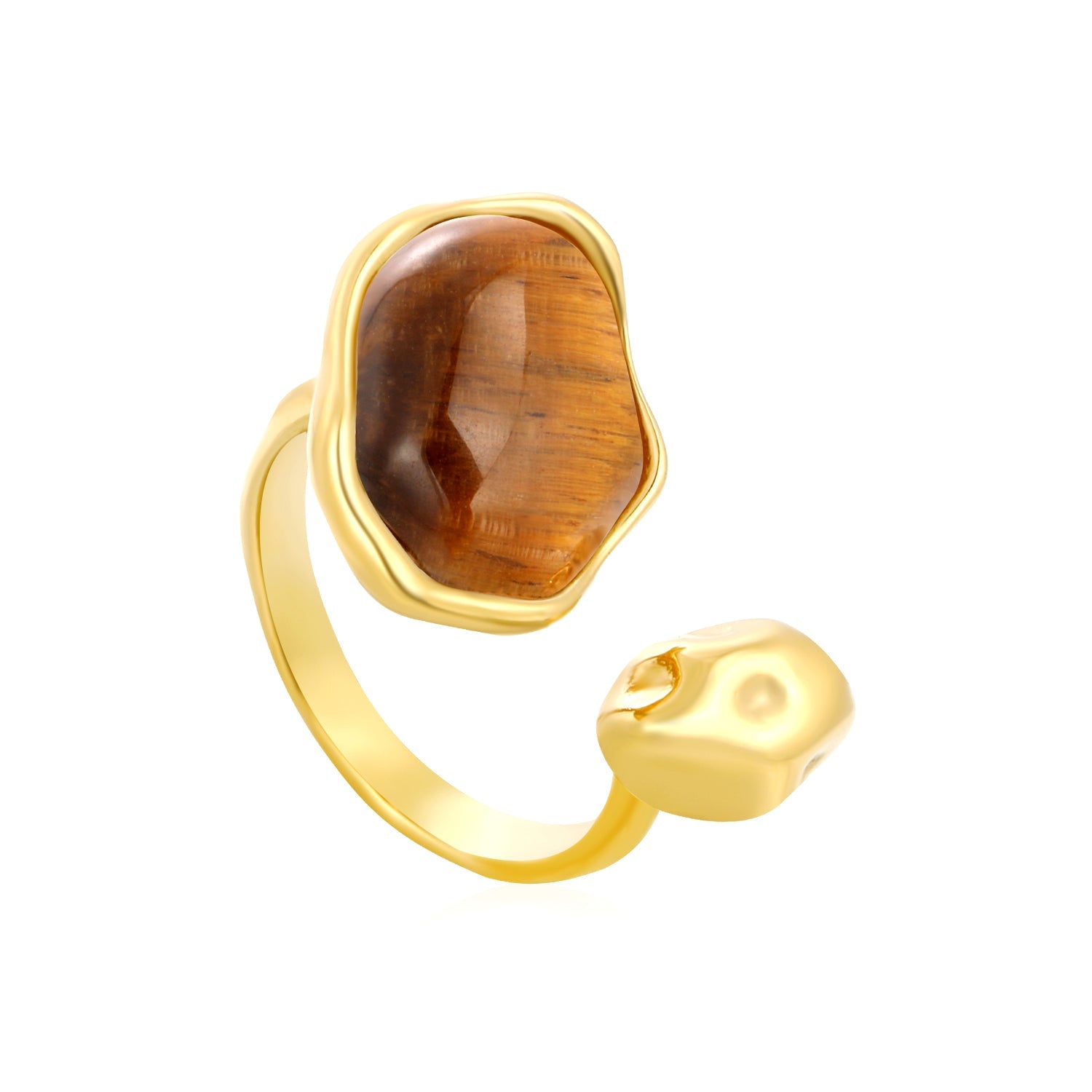 Height 19mm Irregular Oval White Mother-of-White/Brown Open Ring Gold 7# asonjewelry