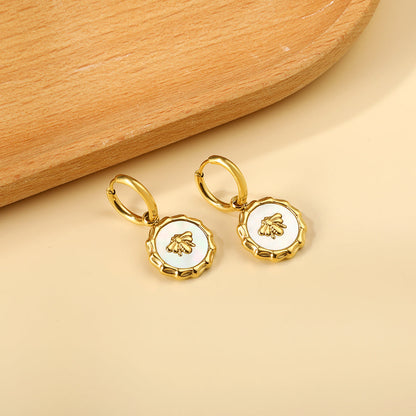 2x13mm circle white shell insect stud earrings asonjewelry