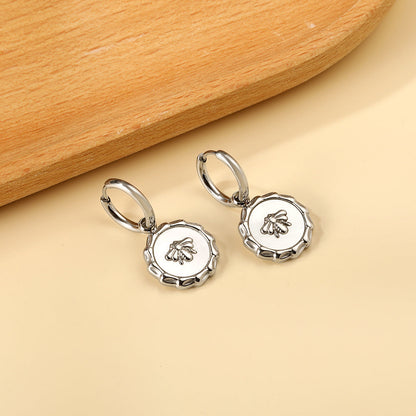 2x13mm circle white shell insect stud earrings asonjewelry