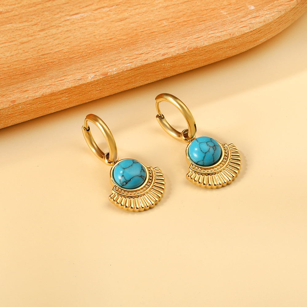 Blue turquoise semicircle stud earrings asonjewelry