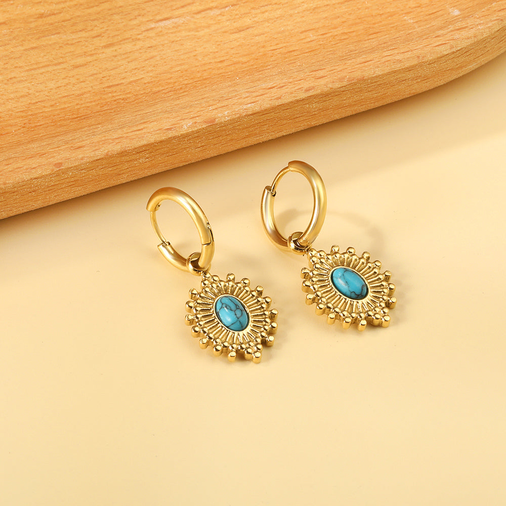 Blue Turquoise Oval Stud Earrings asonjewelry