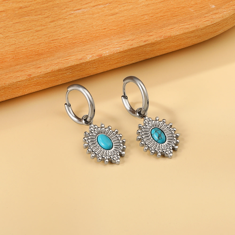 Blue Turquoise Oval Stud Earrings asonjewelry
