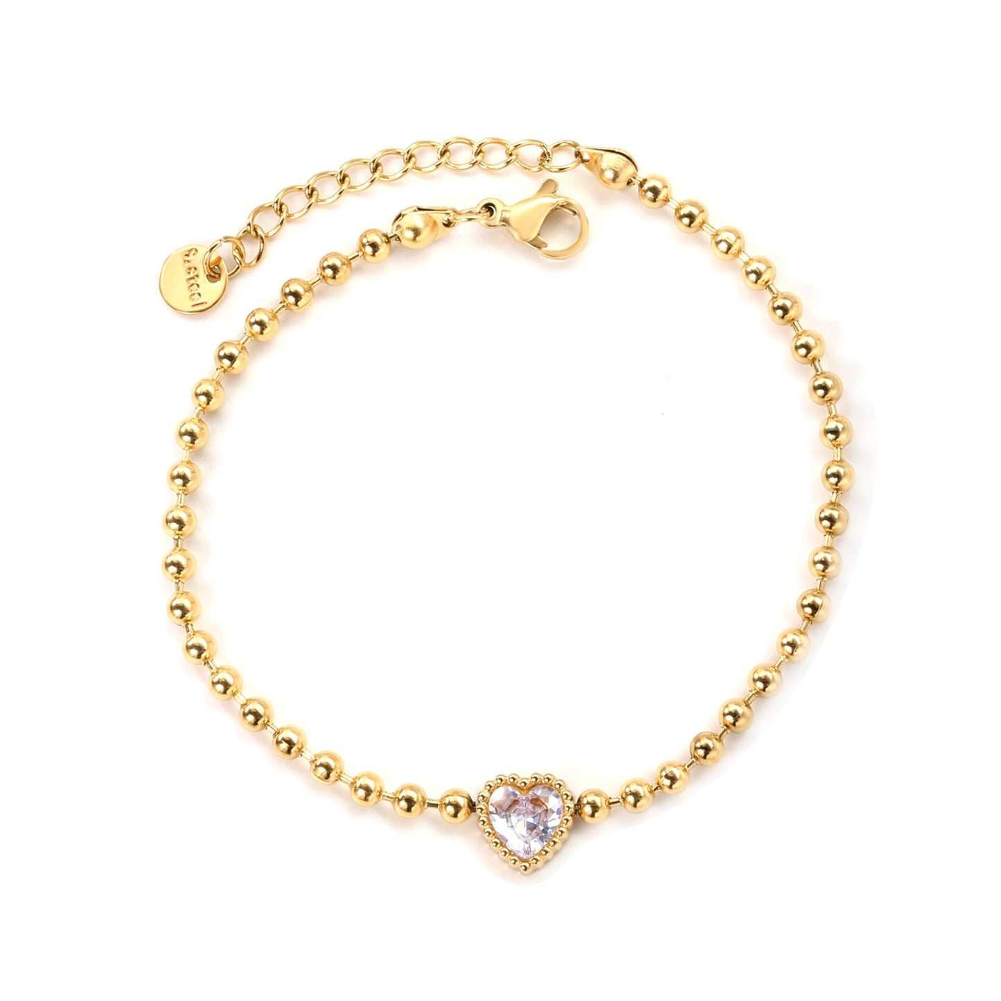 8.6*8.6mm white/light purple/pomegranate red zirconia 3mm bead chain 18+3cm+6mm round pendant bracelet asonjewelry