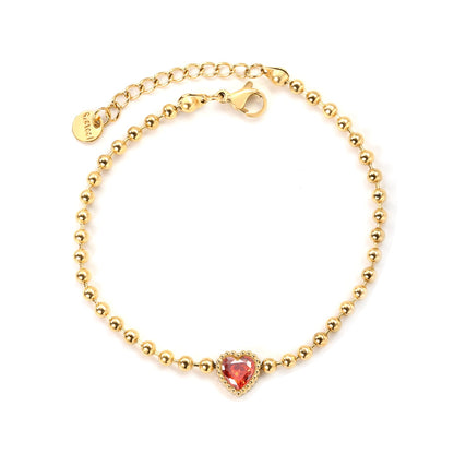 8.6*8.6mm white/light purple/pomegranate red zirconia 3mm bead chain 18+3cm+6mm round pendant bracelet asonjewelry