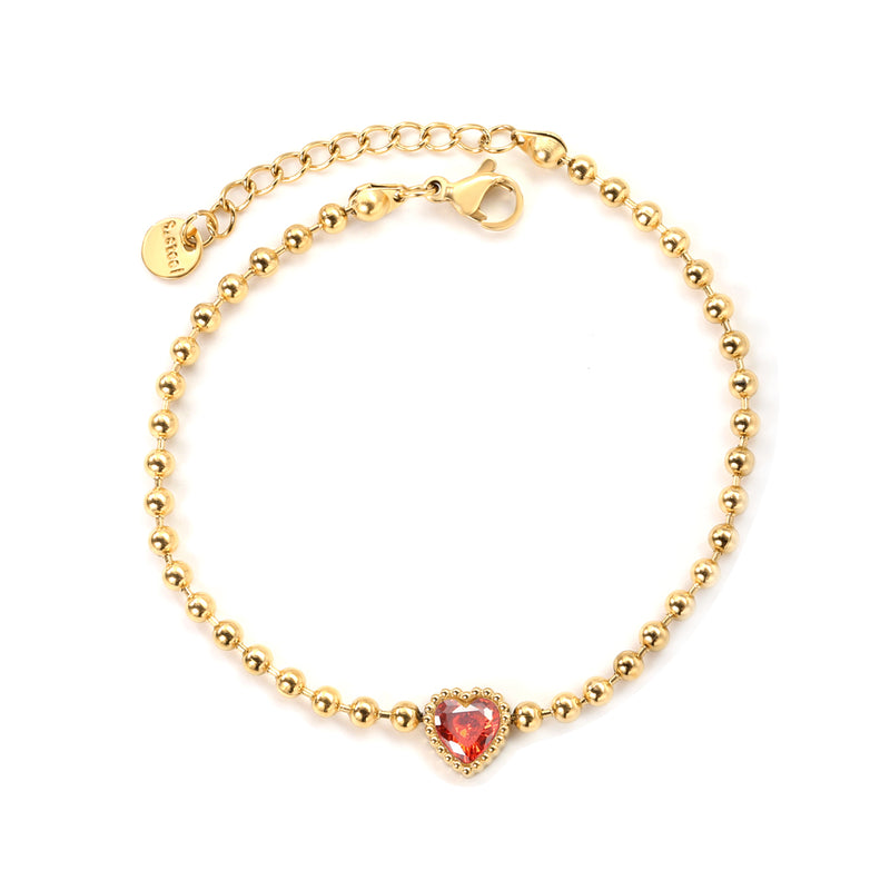 8.6*8.6mm white/light purple/pomegranate red zirconia 3mm bead chain 18+3cm+6mm round pendant bracelet