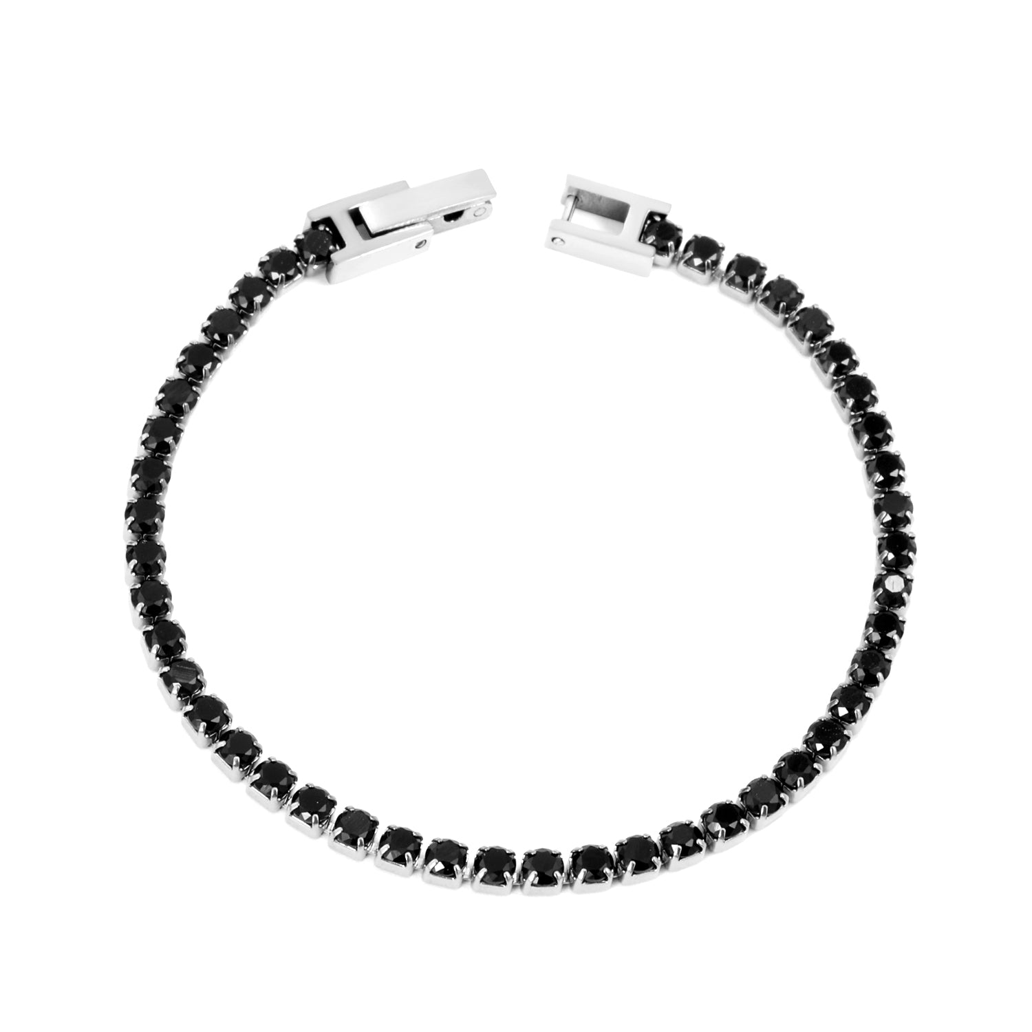 2mm/3mm Round White/Black Crystal Zirconia 17cm Clasp Bracelet Steel/Golden asonjewelry