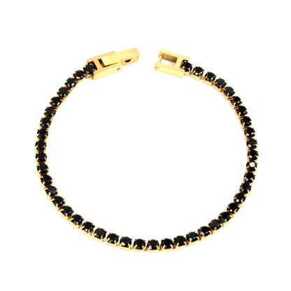 2mm/3mm Round White/Black Crystal Zirconia 17cm Clasp Bracelet Steel/Golden asonjewelry