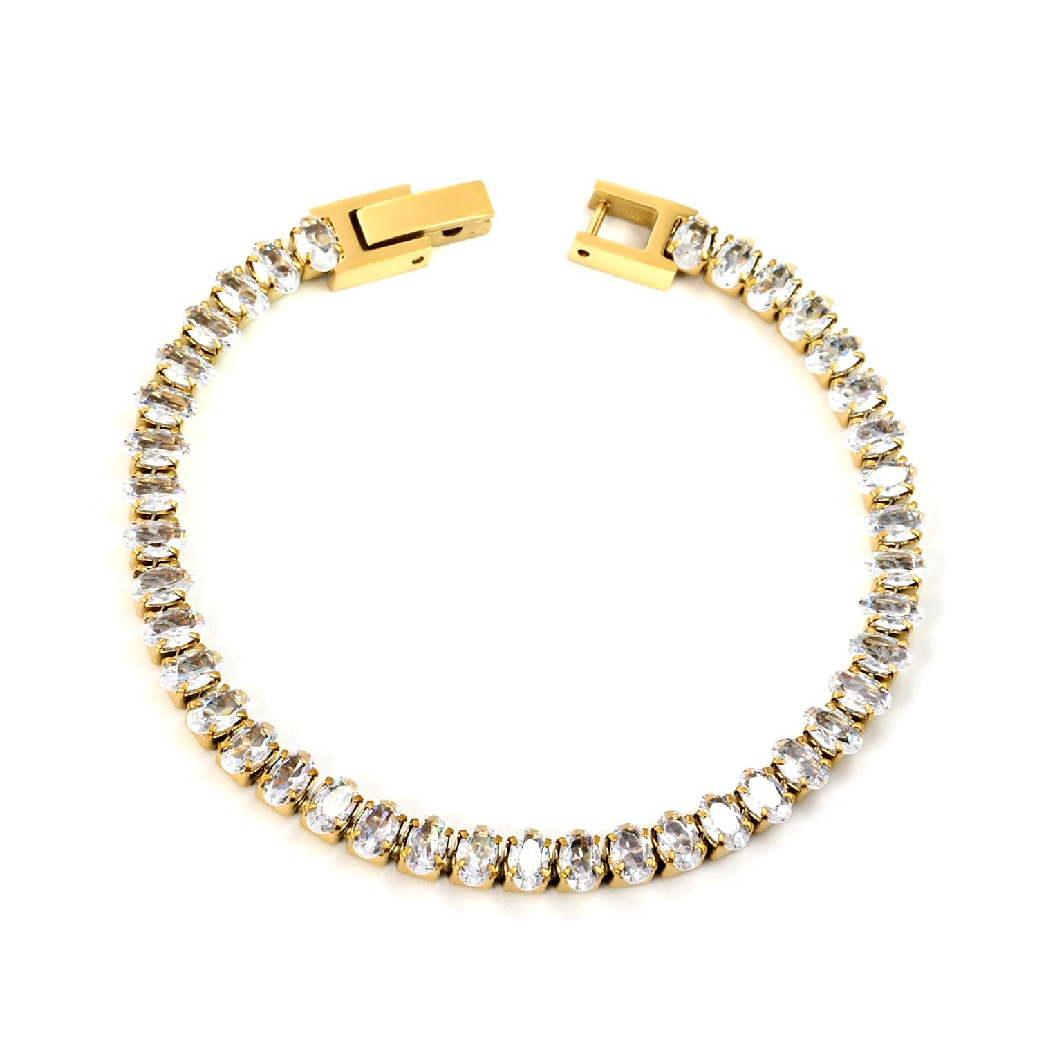 5*3.5mm Oval White/Purple/Red/Pink/Aquamarine/Mixed Color Genuine Zirconium Clasp Bracelet 17cm Steel/Gold asonjewelry