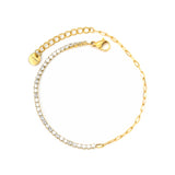 2mm white/black/purple/pink/light blue four-prong round zirconia 18+3cm+6mm round pendant bracelet, gold