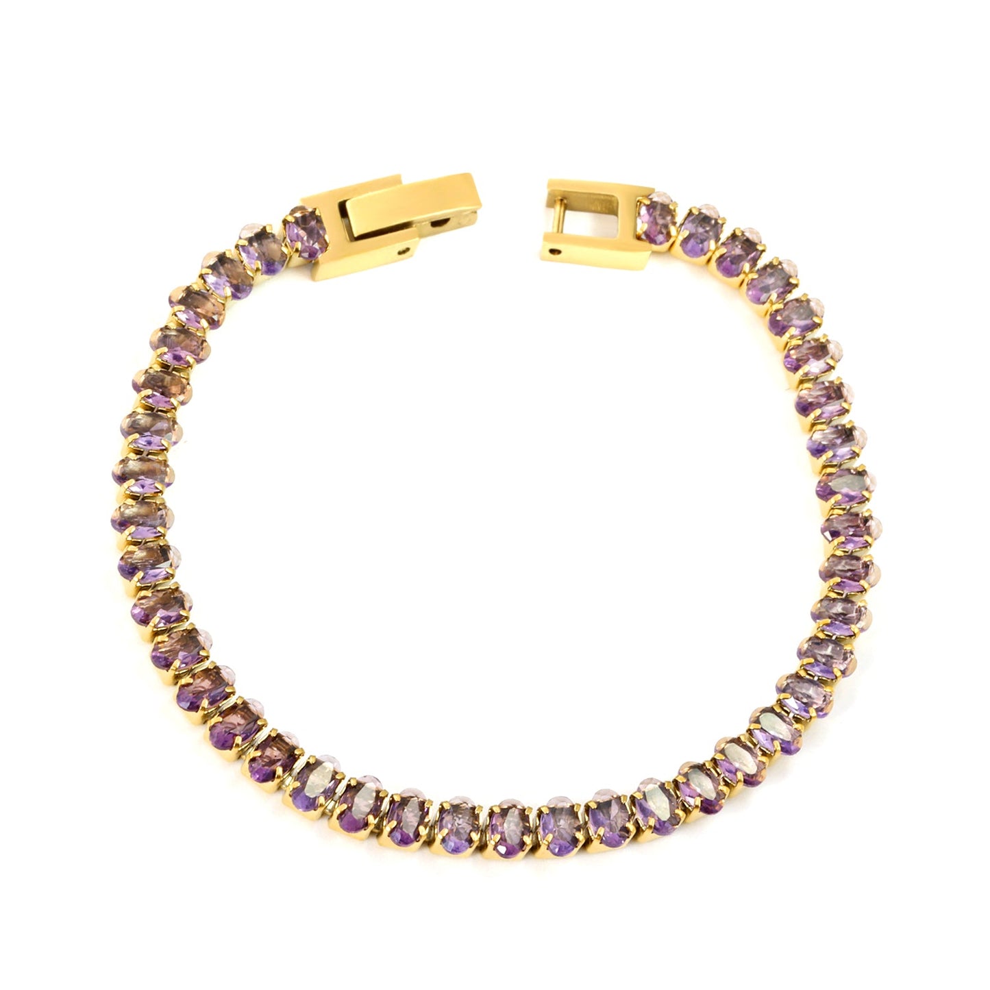 5*3.5mm Oval White/Purple/Red/Pink/Aquamarine/Mixed Color Genuine Zirconium Clasp Bracelet 17cm Steel/Gold asonjewelry