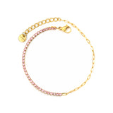 2mm white/black/purple/pink/light blue four-prong round zirconia 18+3cm+6mm round pendant bracelet, gold