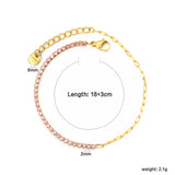 2mm white/black/purple/pink/light blue four-prong round zirconia 18+3cm+6mm round pendant bracelet, gold