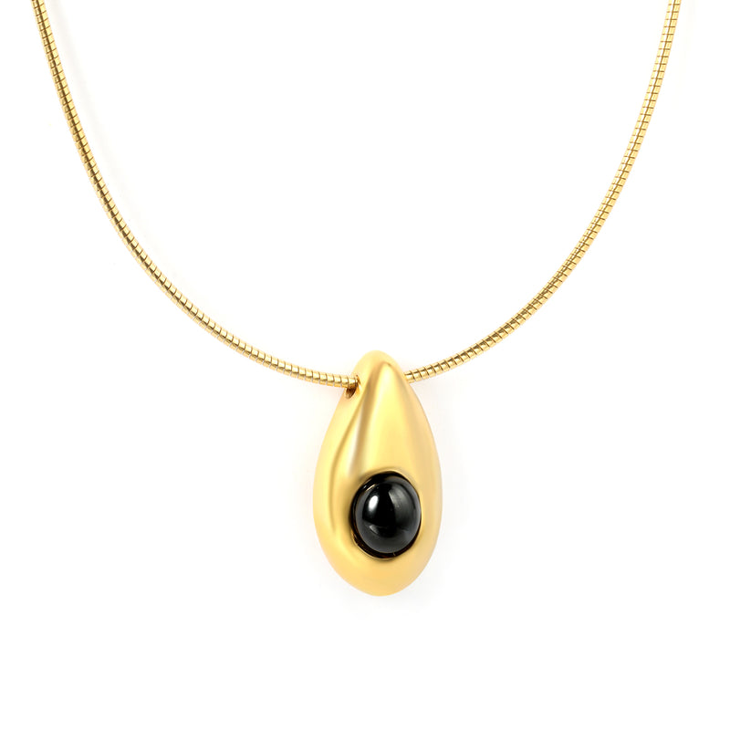 21*39mm Irregular Teardrop Black Acrylic Pendant 2.0 Spring Round Tag Necklace Gold
