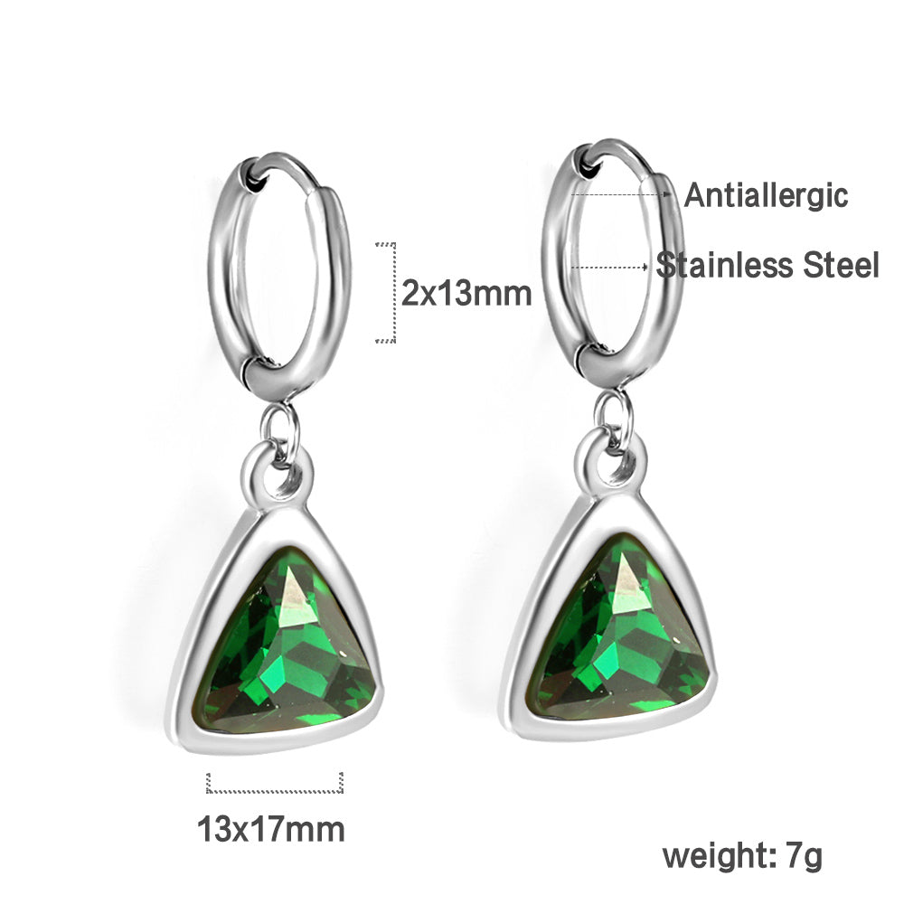 2x13mm circle with triangle green diamond stud earrings asonjewelry