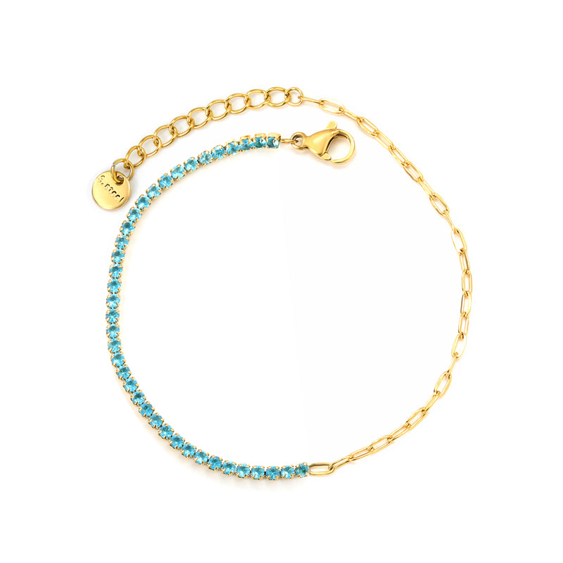 2mm white/black/purple/pink/light blue four-prong round zirconia 18+3cm+6mm round pendant bracelet, gold