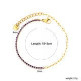 2mm white/black/purple/pink/light blue four-prong round zirconia 18+3cm+6mm round pendant bracelet, gold