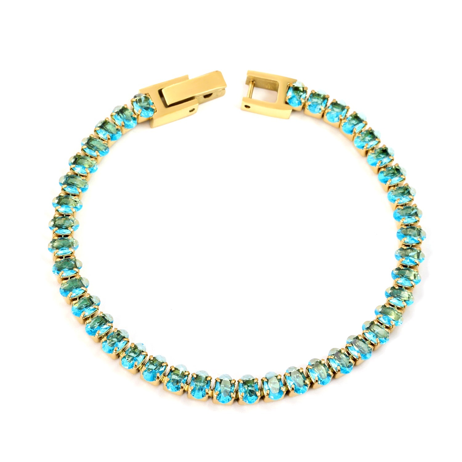 5*3.5mm Oval White/Purple/Red/Pink/Aquamarine/Mixed Color Genuine Zirconium Clasp Bracelet 17cm Steel/Gold asonjewelry