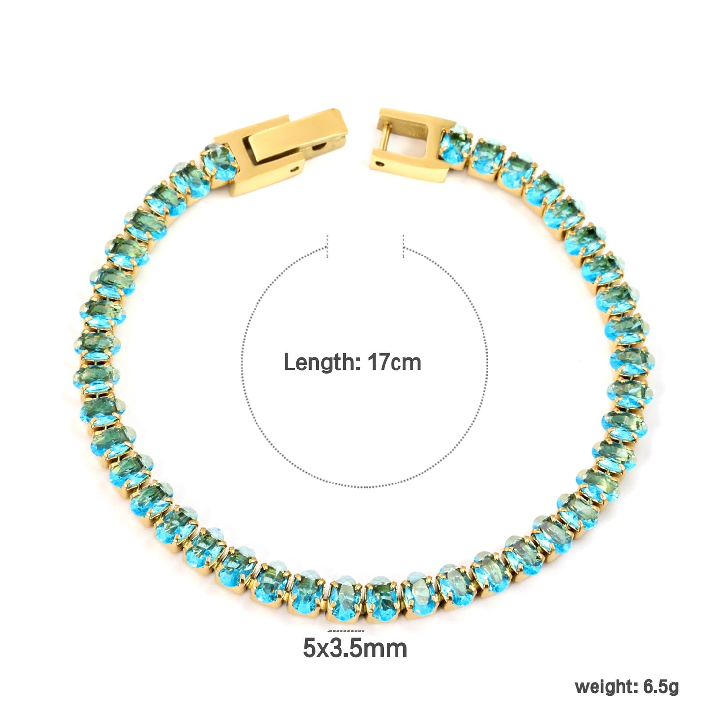 5*3.5mm Oval White/Purple/Red/Pink/Aquamarine/Mixed Color Genuine Zirconium Clasp Bracelet 17cm Steel/Gold asonjewelry
