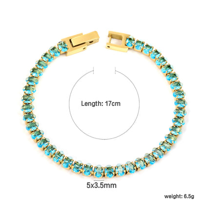 5*3.5mm Oval White/Purple/Red/Pink/Aquamarine/Mixed Color Genuine Zirconium Clasp Bracelet 17cm Steel/Gold asonjewelry