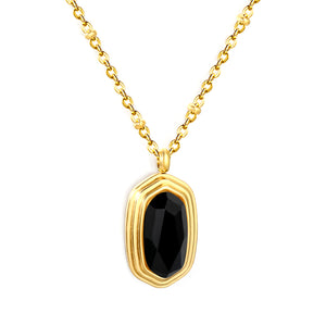 12.6*19mm Black Agate Stone Pendant 0.4 Clip Bead Chain Round Tag Necklace Gold