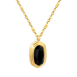 12.6*19mm Black Agate Stone Pendant 0.4 Clip Bead Chain Round Tag Necklace Gold