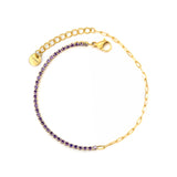 2mm white/black/purple/pink/light blue four-prong round zirconia 18+3cm+6mm round pendant bracelet, gold