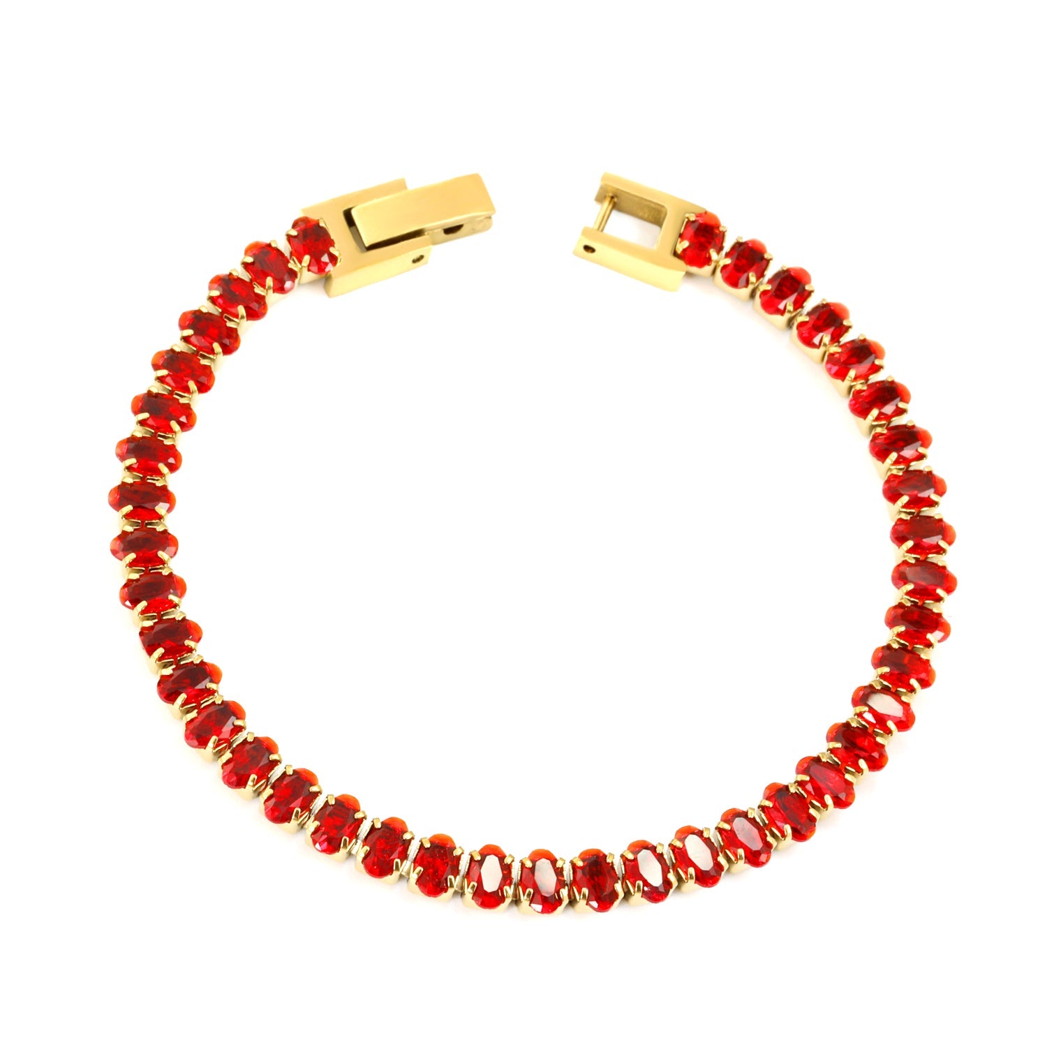 5*3.5mm Oval White/Purple/Red/Pink/Aquamarine/Mixed Color Genuine Zirconium Clasp Bracelet 17cm Steel/Gold asonjewelry