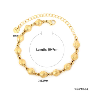 7x6.5mm shell accessory + 15+7cm + 6mm round tag bracelet, gold