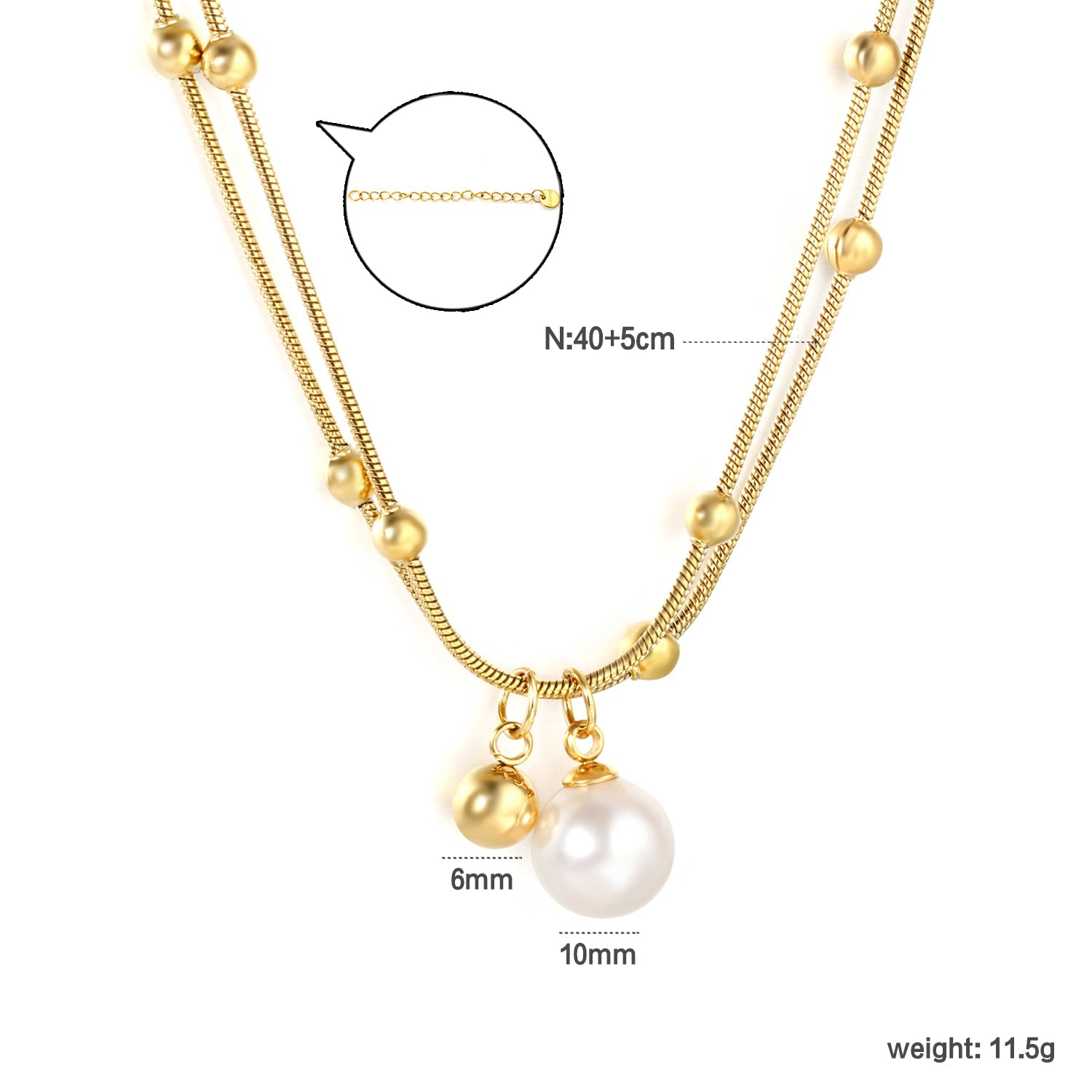 10mm Shell Bead 6mm Steel Bead Pendant 1.2mm Round Snake Clasp Bead Round Tag Necklace Gold asonjewelry