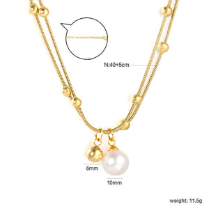 10mm Shell Bead 6mm Steel Bead Pendant 1.2mm Round Snake Clasp Bead Round Tag Necklace Gold