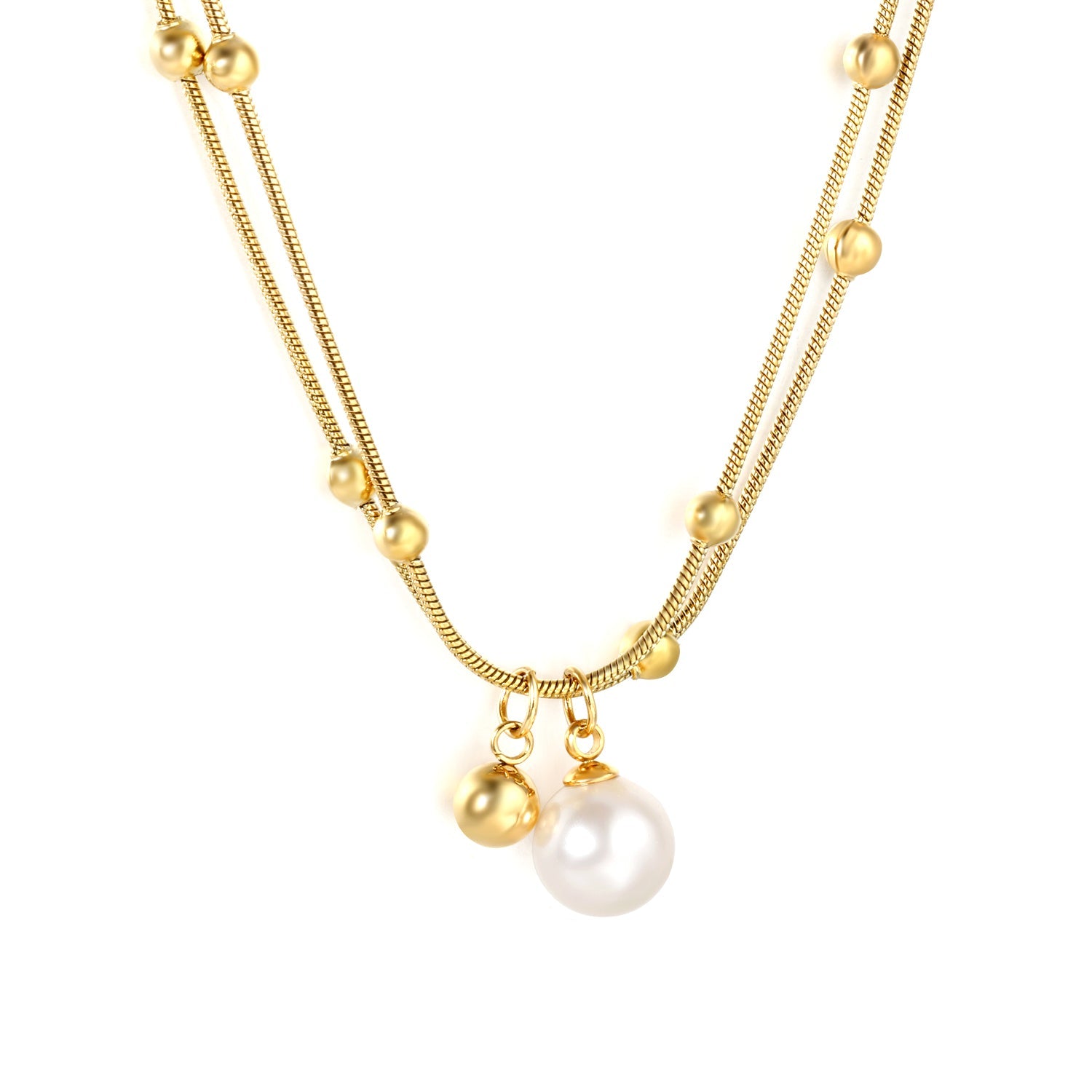 10mm Shell Bead 6mm Steel Bead Pendant 1.2mm Round Snake Clasp Bead Round Tag Necklace Gold asonjewelry